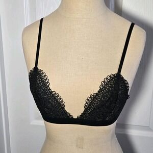 Victoria's Secret sheer‎ floral black lace Bralette Bra Size S Lingerie
